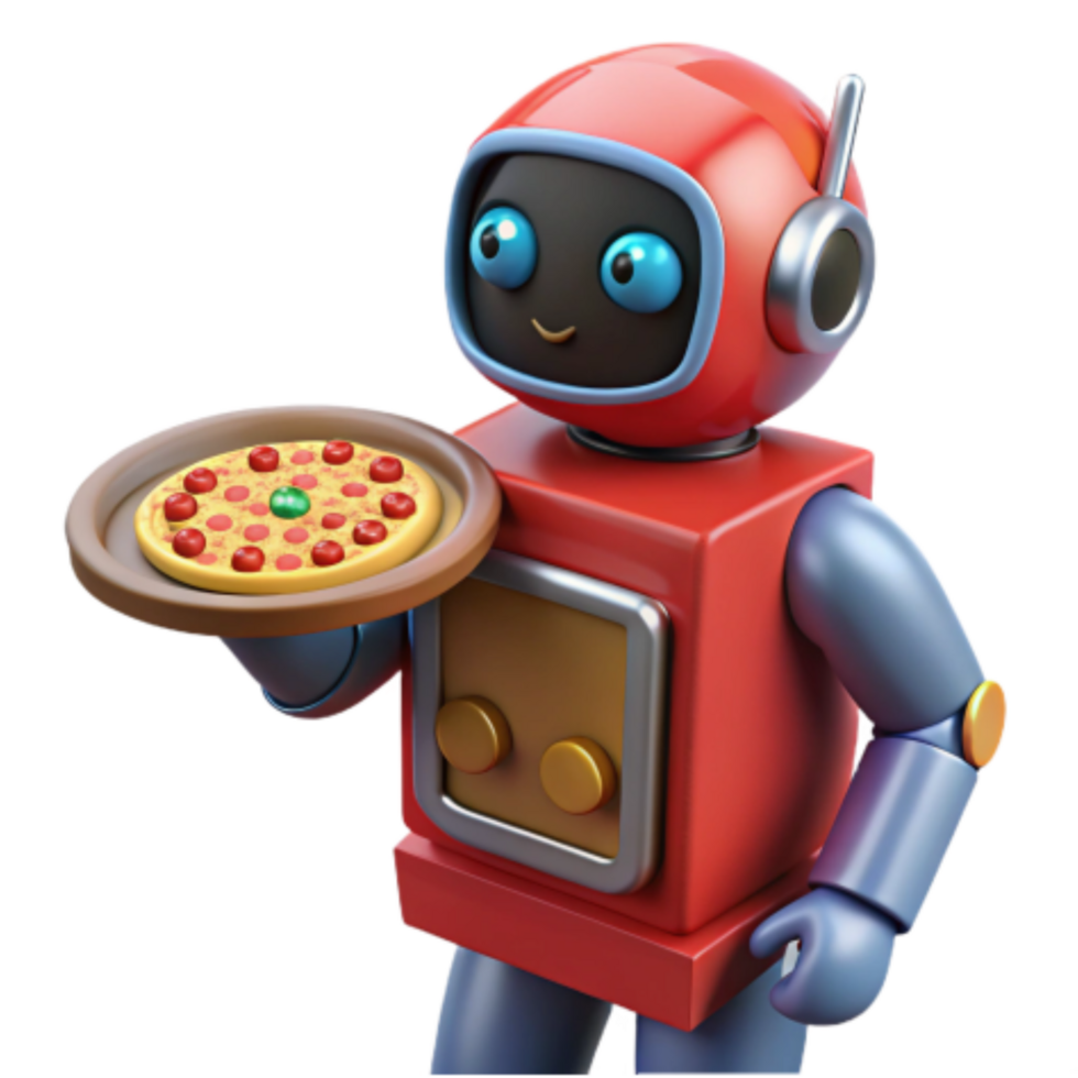 wonderful rustic Robot Serving Pizza A Fun 3D Render high quality png