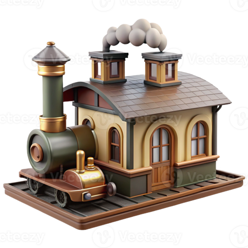 serene modern Charming 3D Render of Train Station original png