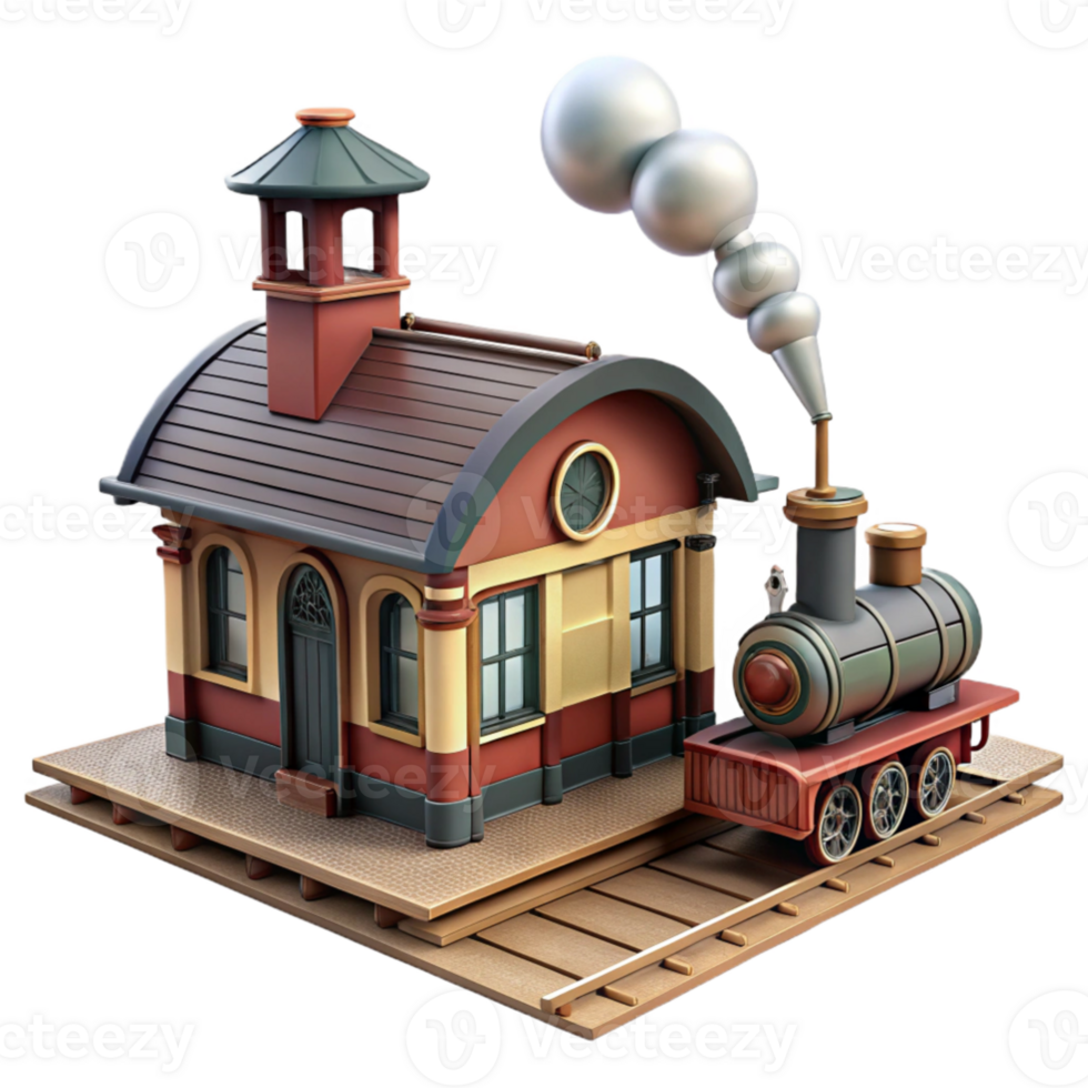 extraordinary classic Charming 3D Train Station Illustration premium png