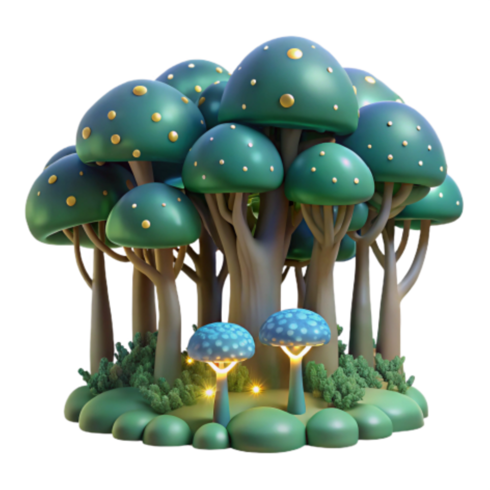 magnificent vintage Enchanted Mushroom Forest 3D Render of Fantasy Trees exclusive png