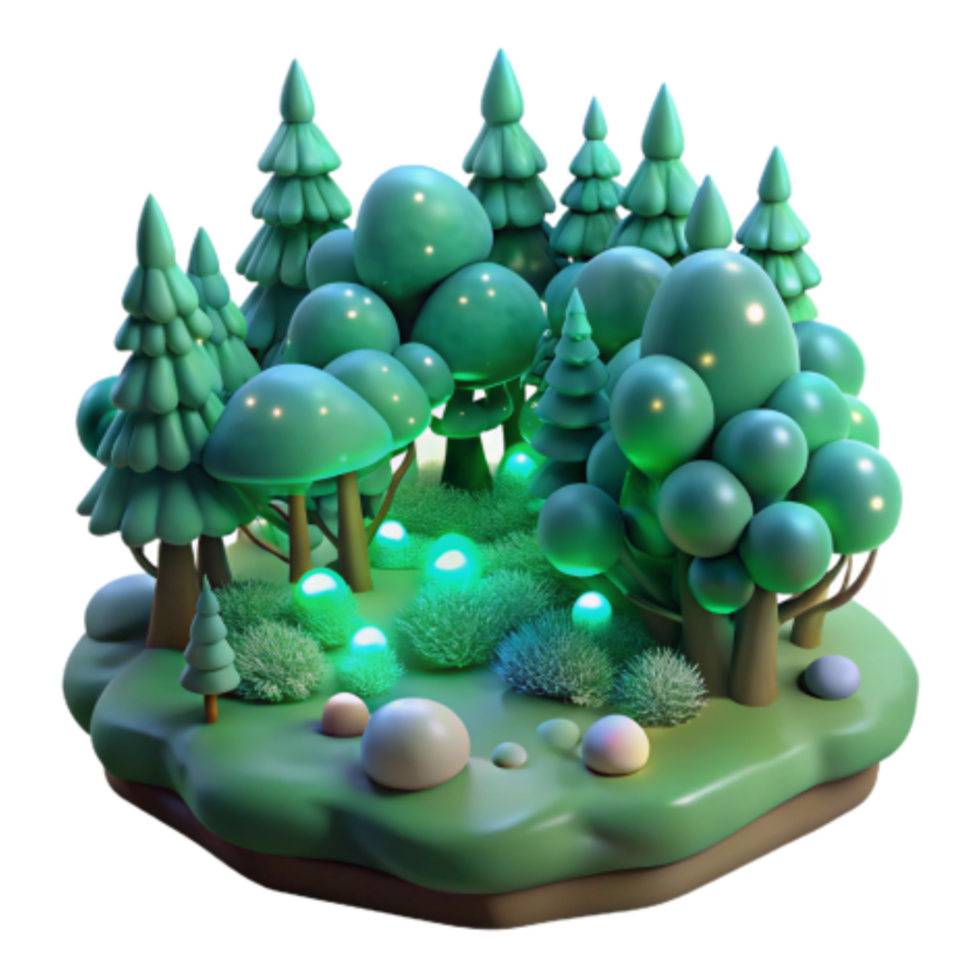 dramatic abstract Enchanted Forest 3D Render of Magical Trees and Glowing Flora genuine png
