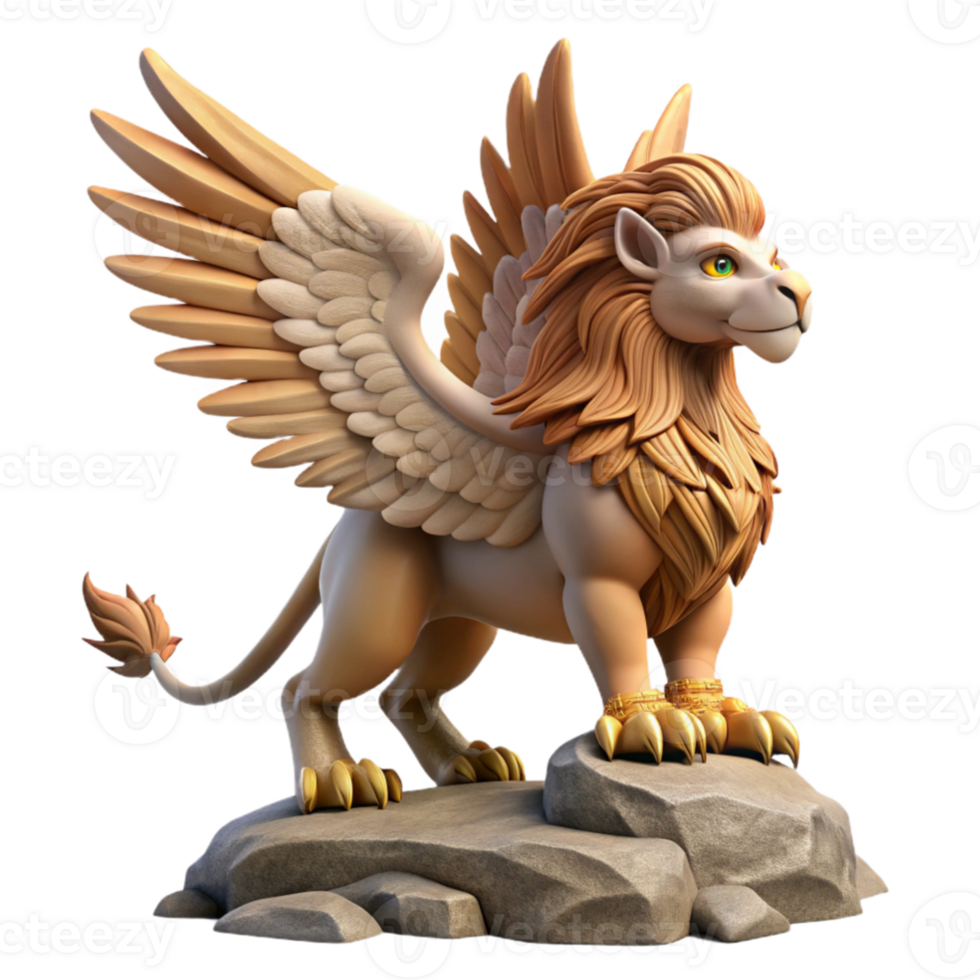 serene minimalist 3D Griffin Model Render, Fantasy Creature high quality png