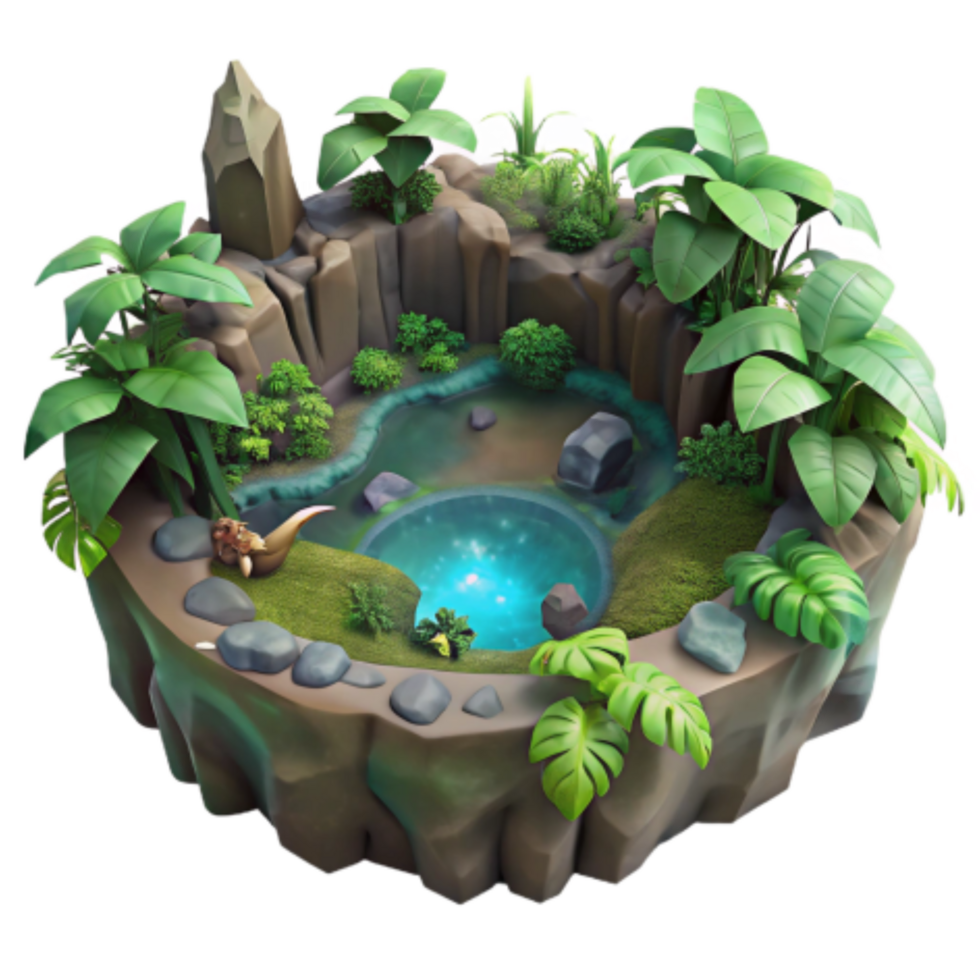 impressive minimalist Enchanted Oasis Tropical Island with Pond detailed png