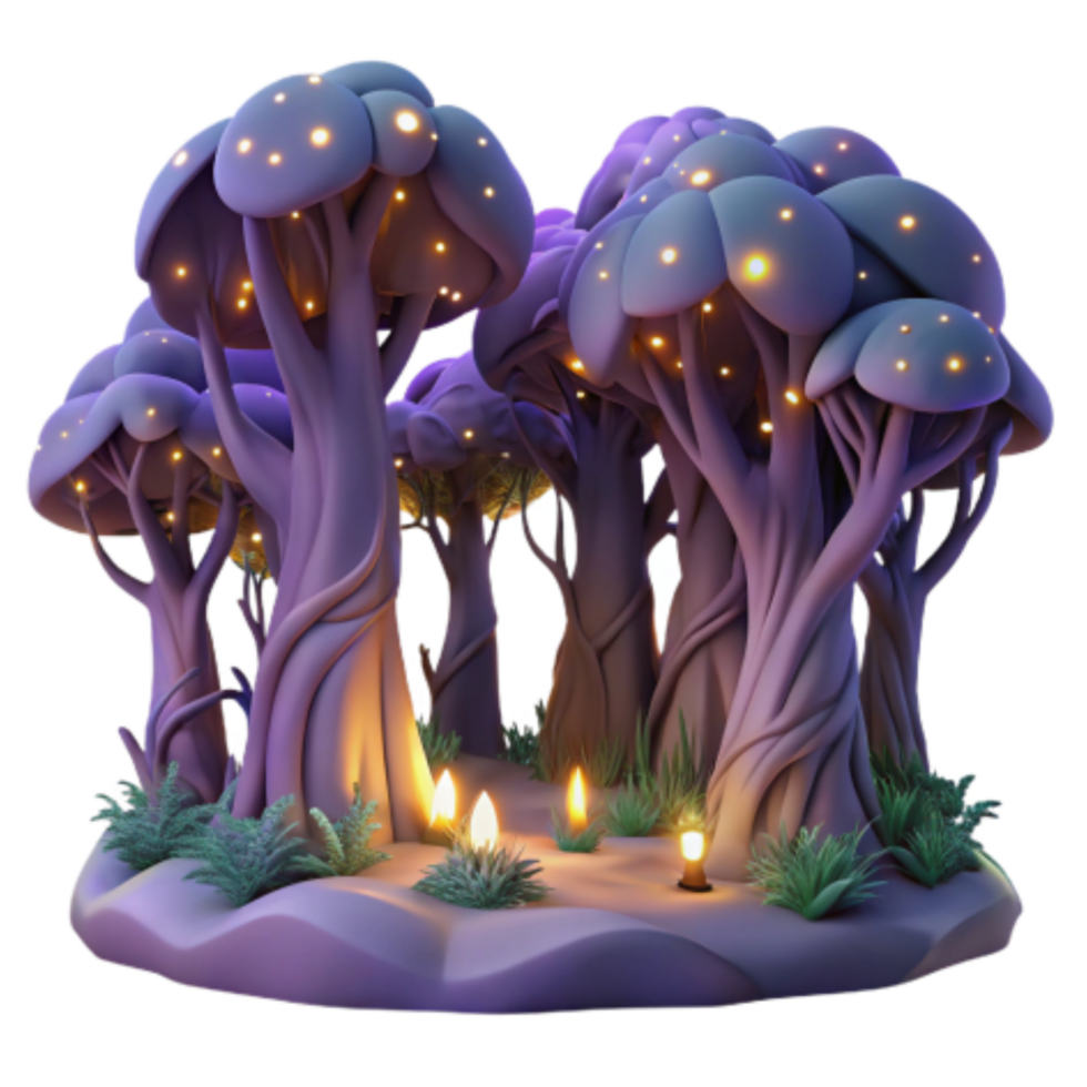 dramatic traditional Enchanted Glow-in-the-Dark Forest Fantasy 3D Render premium png