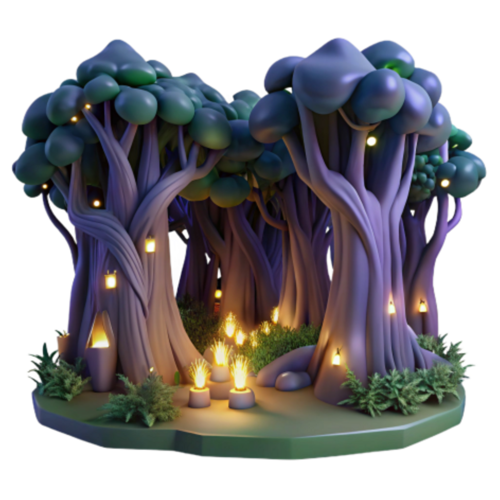 extraordinary traditional Enchanted Forest 3D Render of Magical Night Scene exclusive png