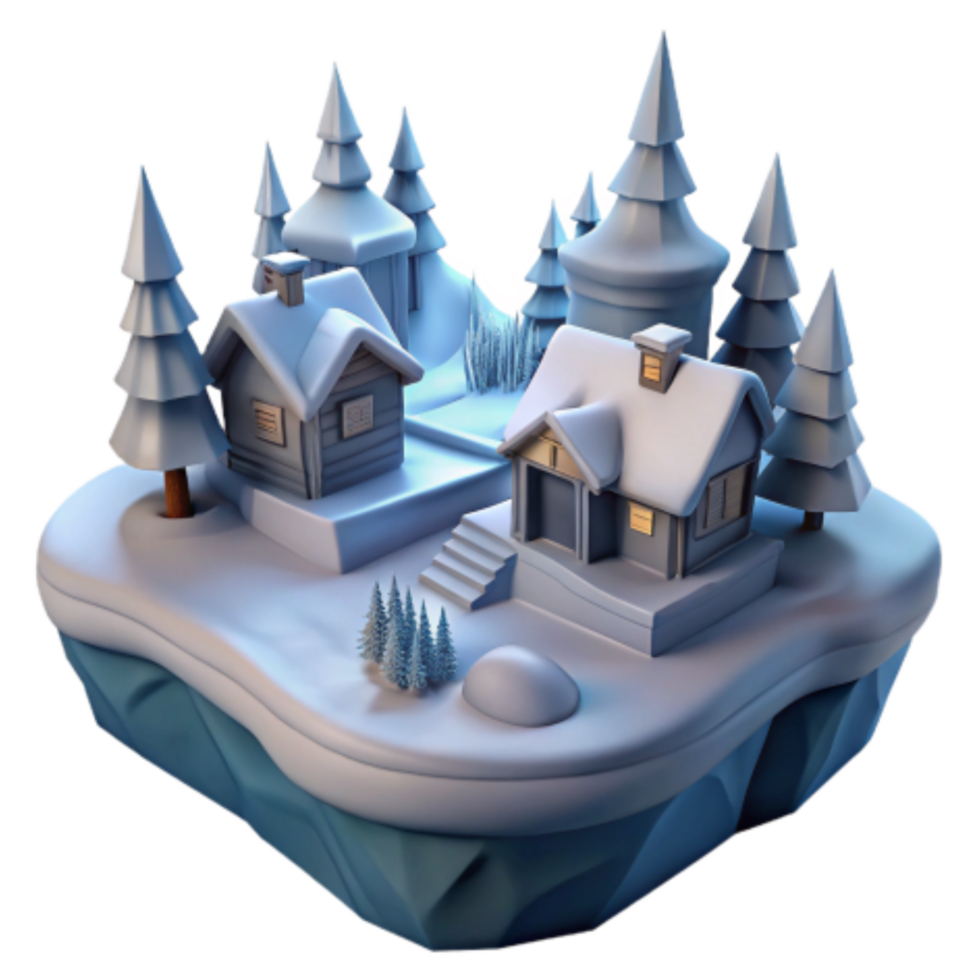 extraordinary contemporary Winter Village Snowscape 3D Render of Cozy Cottages authentic png