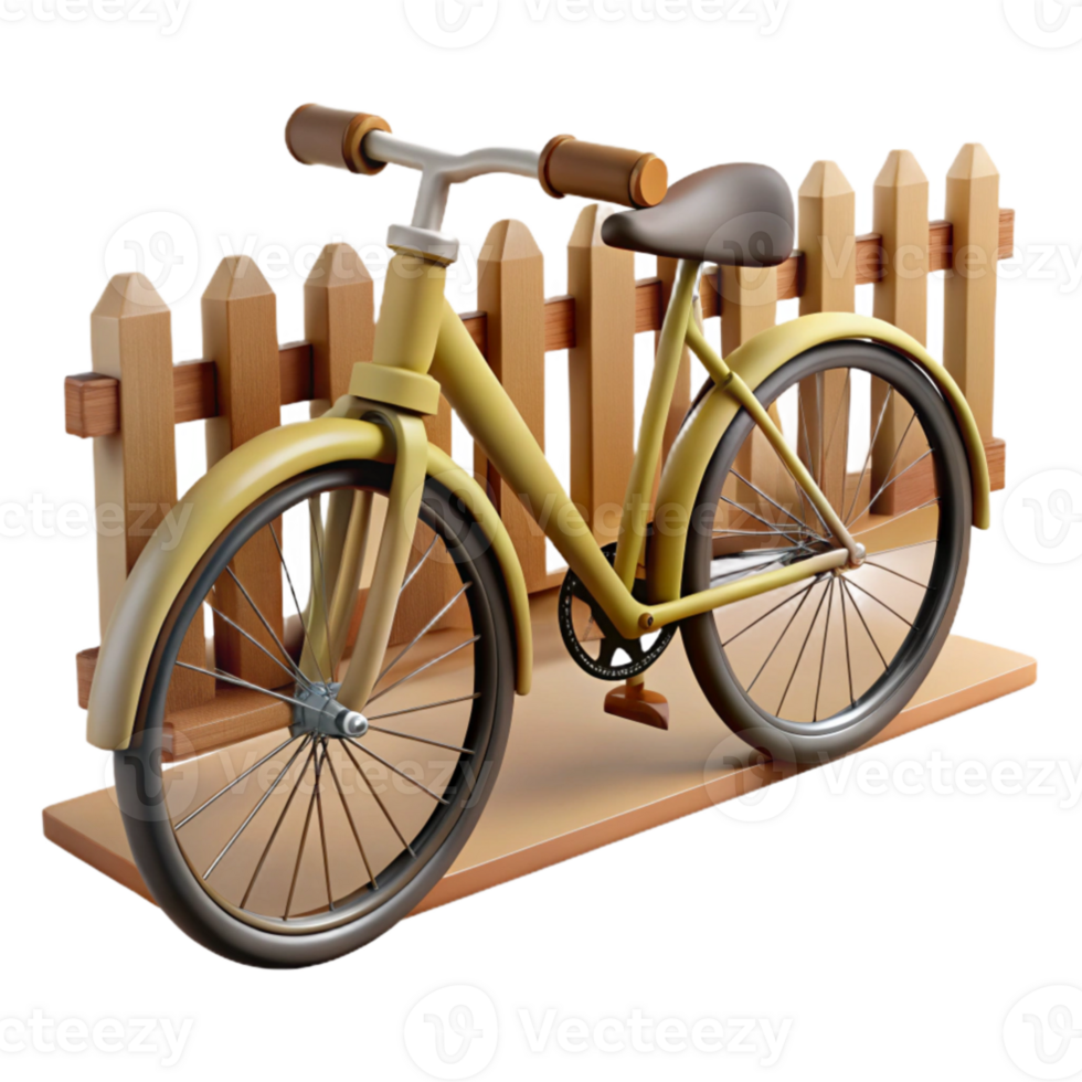 magnificent creative 3D Render of a Yellow Bicycle near Fence high quality png