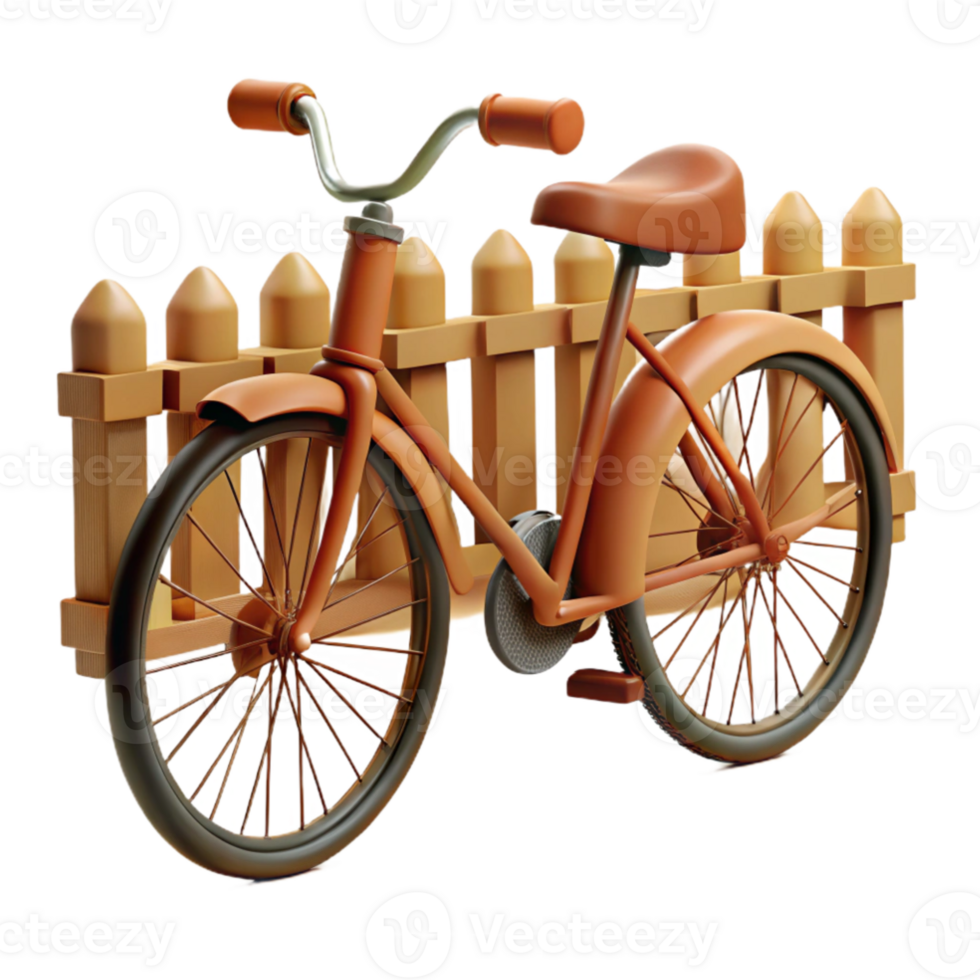 vibrant minimalist 3D Render Cartoon Bicycle Wooden Fence professional png