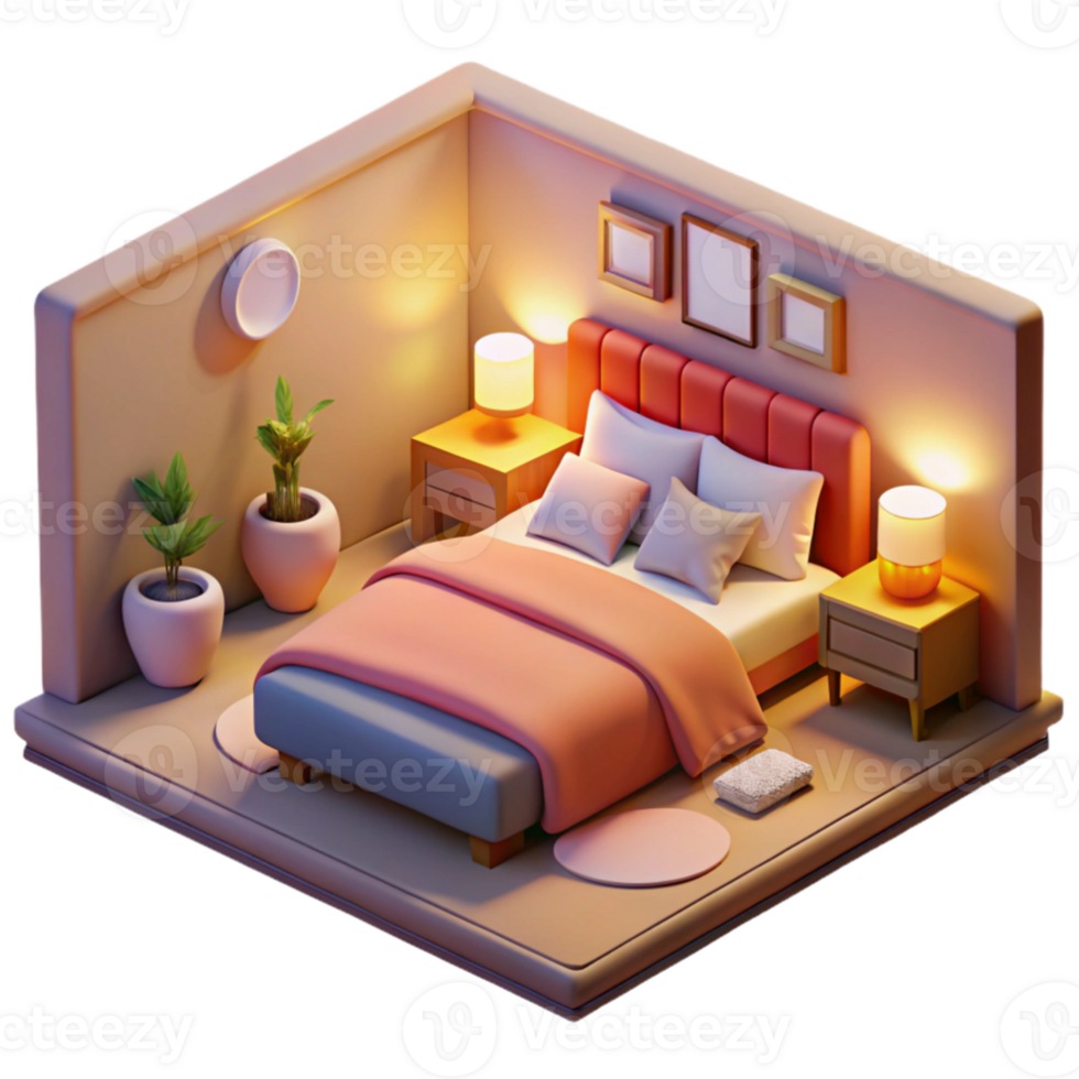 magnificent abstract Cozy 3D Bedroom Illustration high resolution png