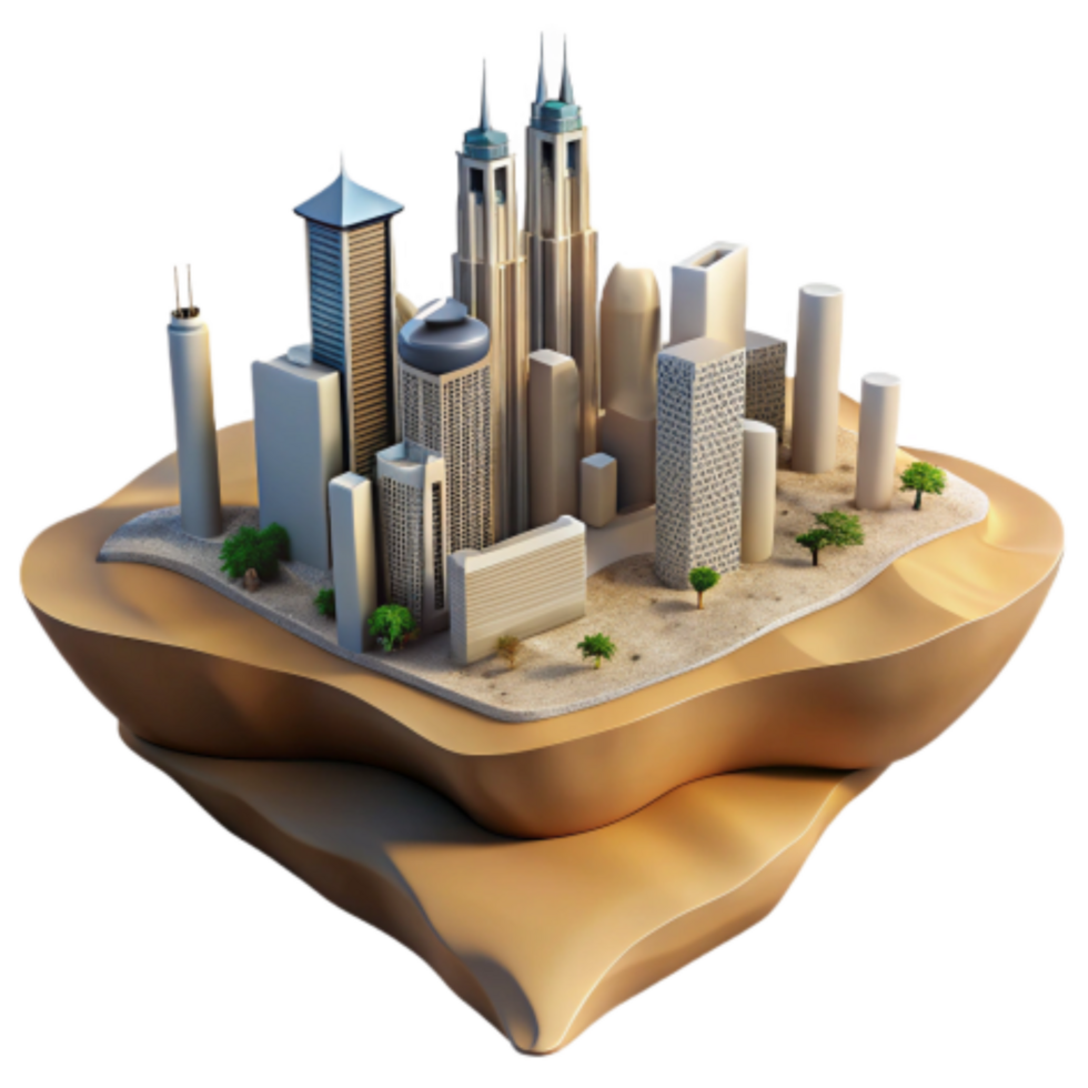 stunning artistic Desert Oasis Metropolis Skyscrapers in the Sand authentic png