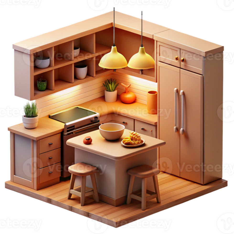 stunning creative Cozy 3D Kitchen Illustration high resolution png