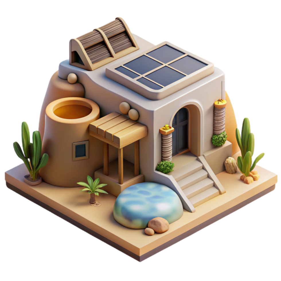 impressive minimalist Desert Oasis House 3D Model of Sustainable Home professional png
