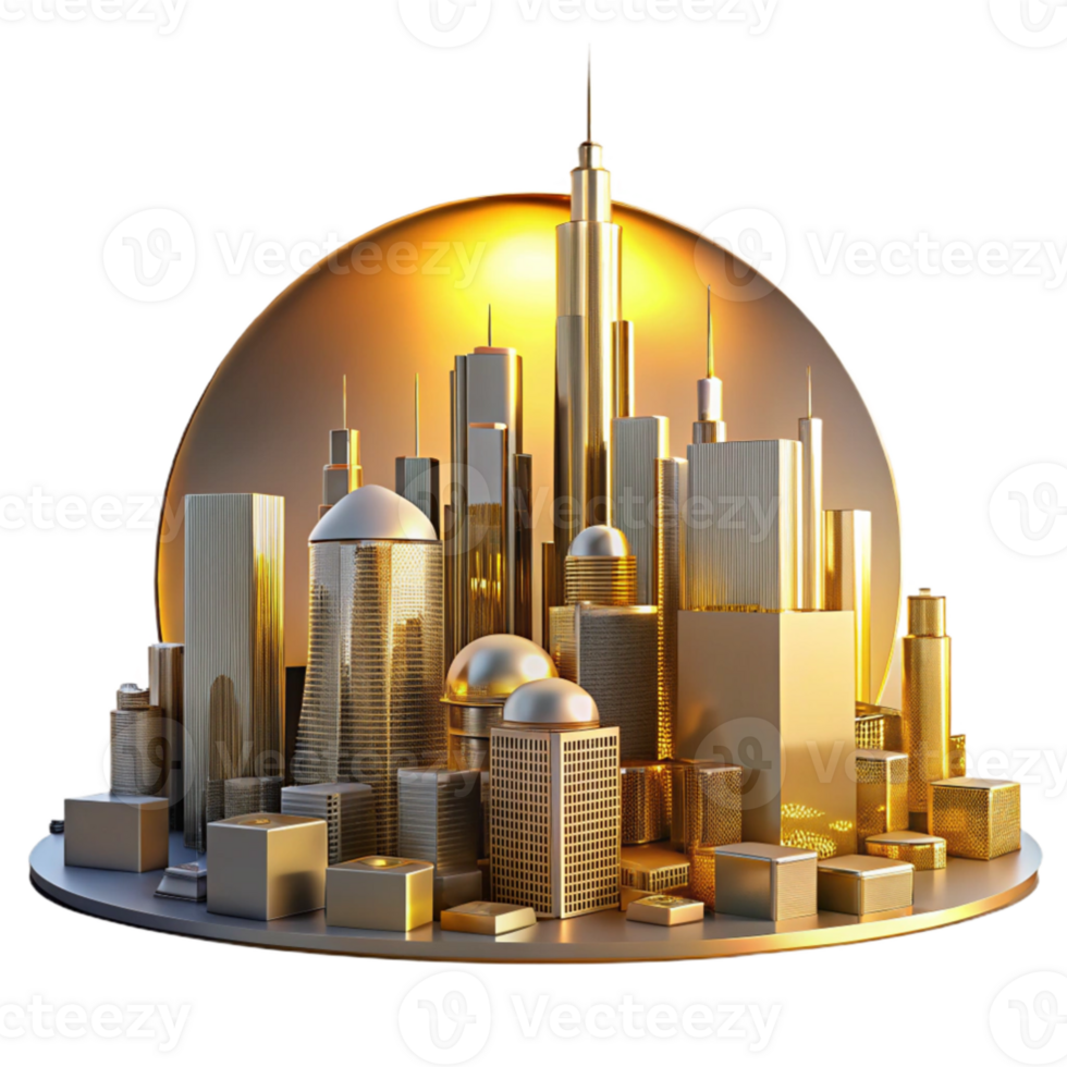 elegant minimalist Golden Cityscape 3D Illustration professional png