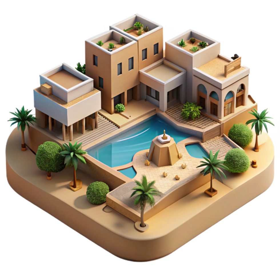 vibrant artistic Desert Oasis Villa Luxury Compound with Pool high resolution png
