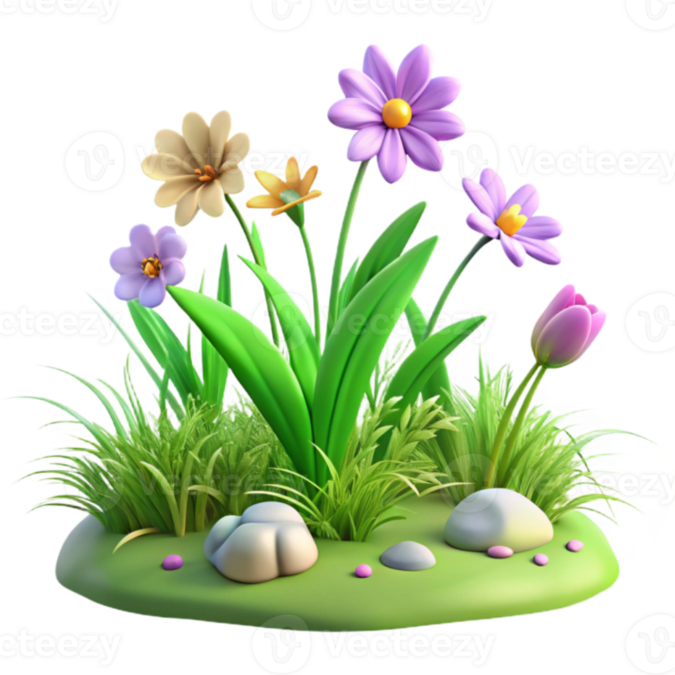 wonderful abstract 3D Cartoon Flower Garden Illustration premium png