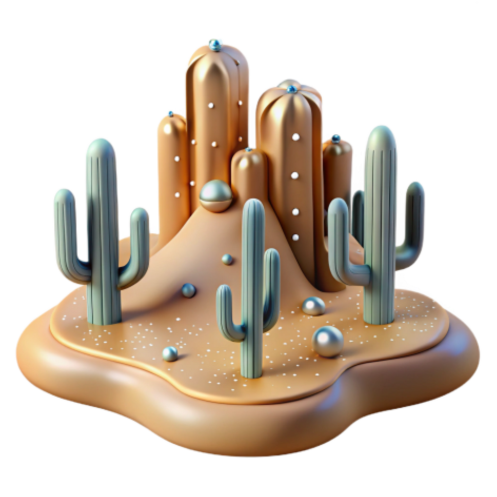 impressive modern Desert Oasis 3D Render of Cactus Landscape high resolution png