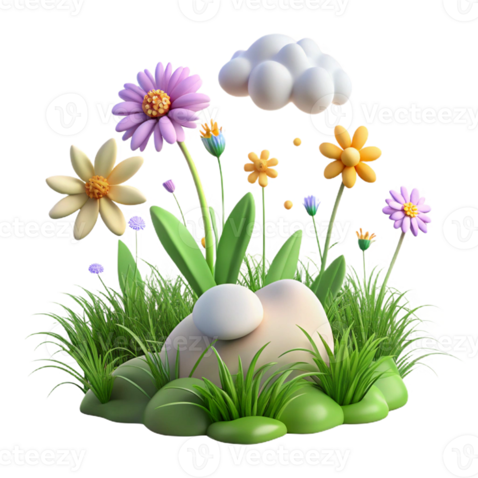 wonderful creative 3D Cartoon Flower Garden Illustration high resolution png