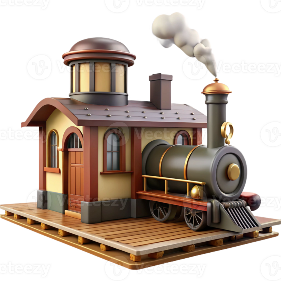 impressive creative Charming 3D Train Station Illustration authentic png
