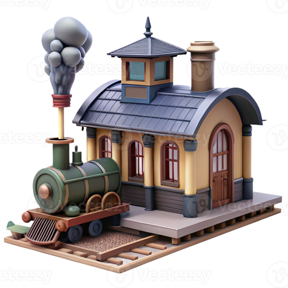 serene modern Charming 3D Train Station Illustration original png