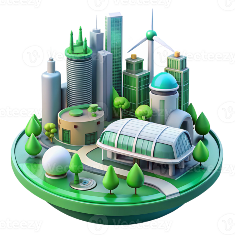 serene abstract Eco Friendly City 3D Illustration authentic png