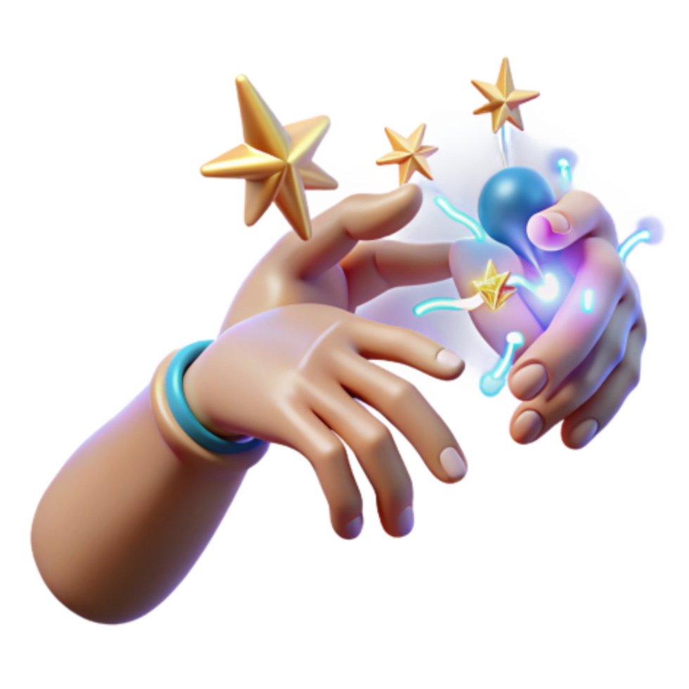 impressive vintage Unlocking Potential 3D Hands and Sparkling Stars authentic png