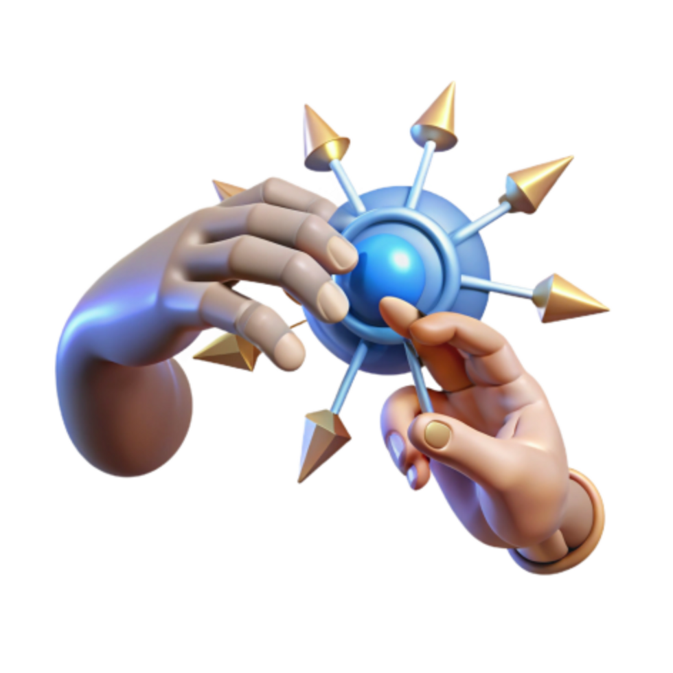 impressive modern Mystic Orb A 3D Render of Hands Interacting with a Blue Sphere and Gold Spikes 4K png