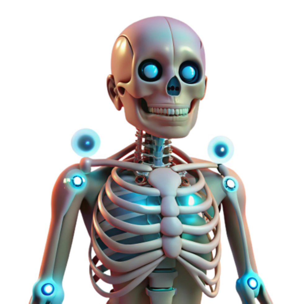 elegant abstract Cybernetic Skeleton Robotic Anatomy 3D Render premium png