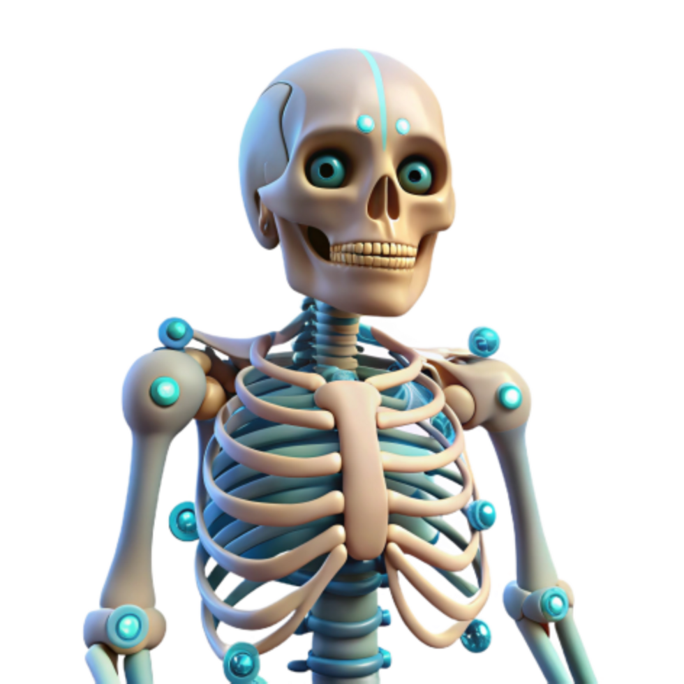 beautiful creative Cybernetic Skeleton 3D Render of Robotic Bone Structure high quality png