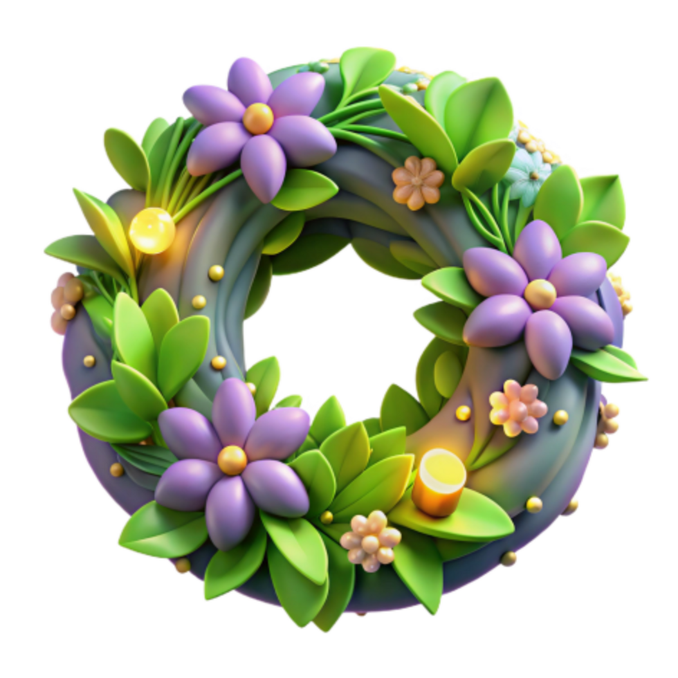 dramatic classic Floral Wreath 3D Render of Spring Flowers and Leaves authentic png