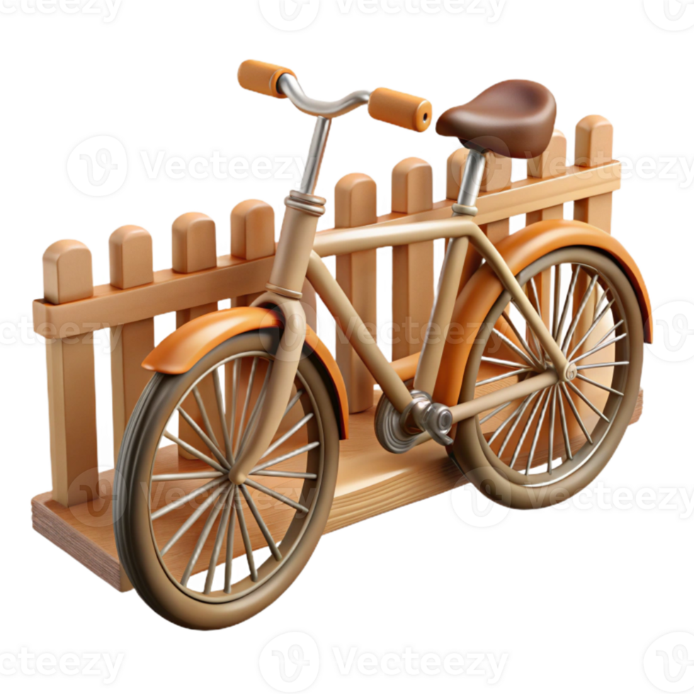 serene rustic 3D Render of Classic Bicycle by Wooden Fence premium png