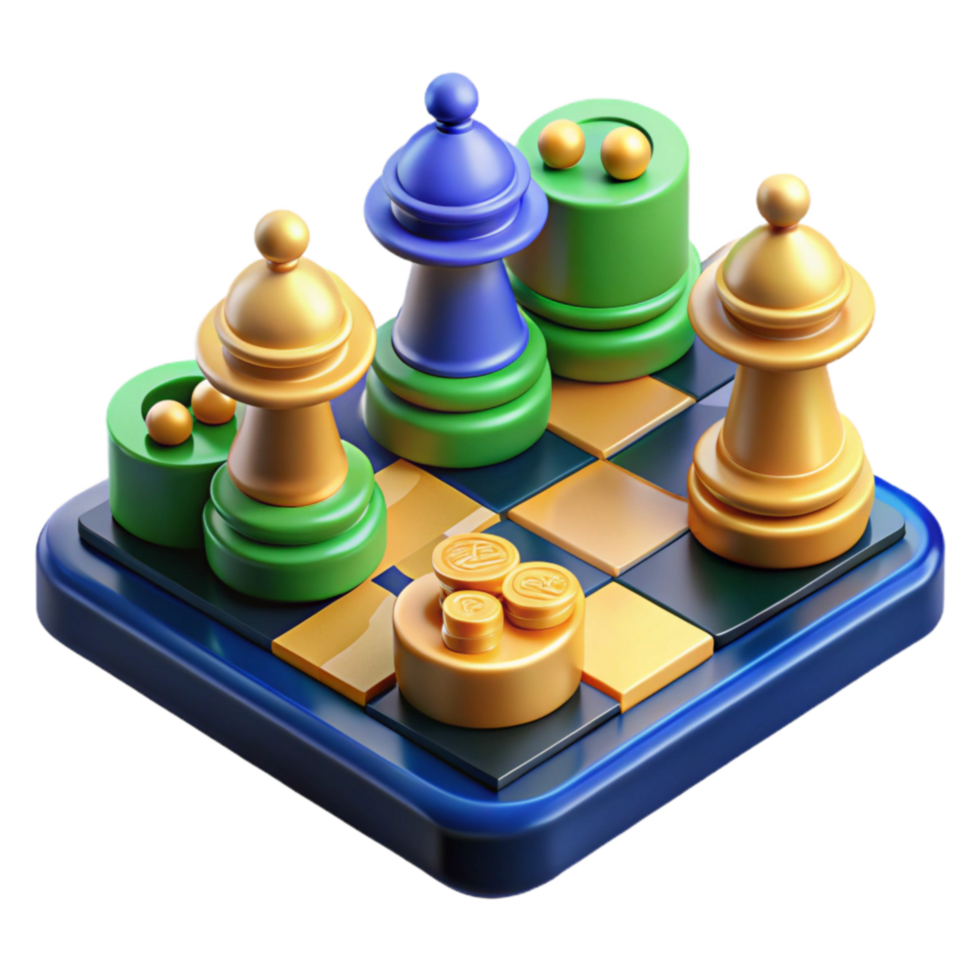 serene traditional Strategic Game Colorful Chess Pieces on Board original png
