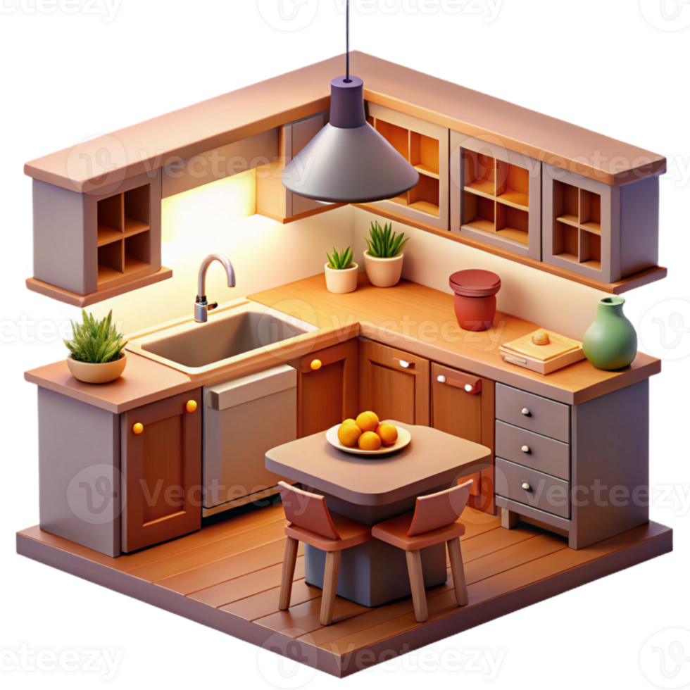 serene classic Cozy 3D Kitchen Illustration exclusive png