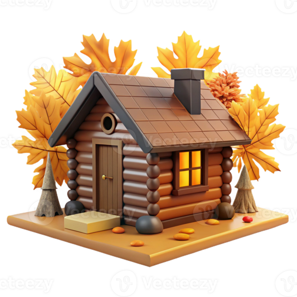 extraordinary abstract Autumn Log Cabin 3D Render premium png