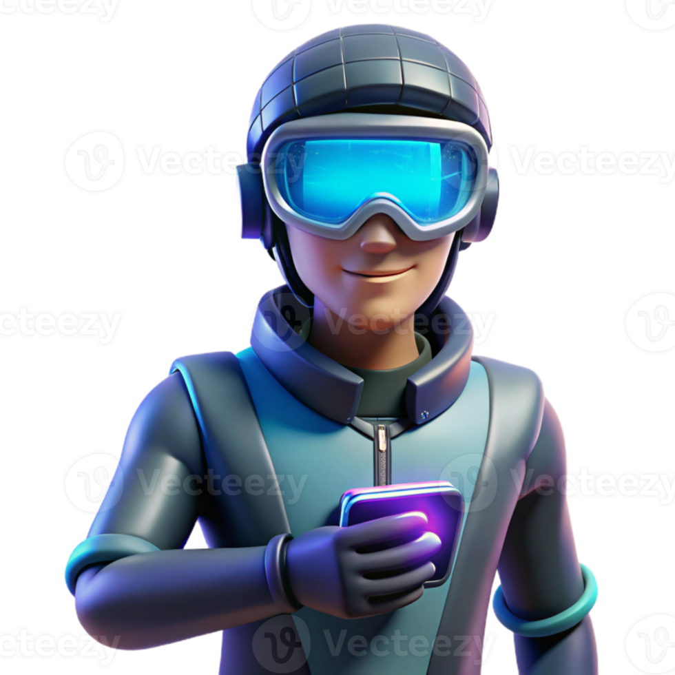 stunning rustic 3D Render Cartoon Skier Using Phone high resolution png
