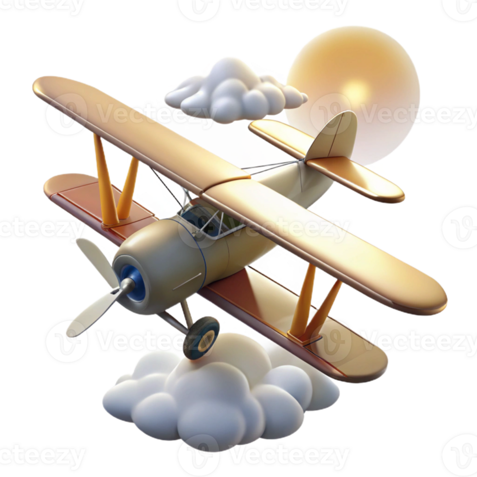 elegant rustic Vintage Biplane 3D Render high resolution png