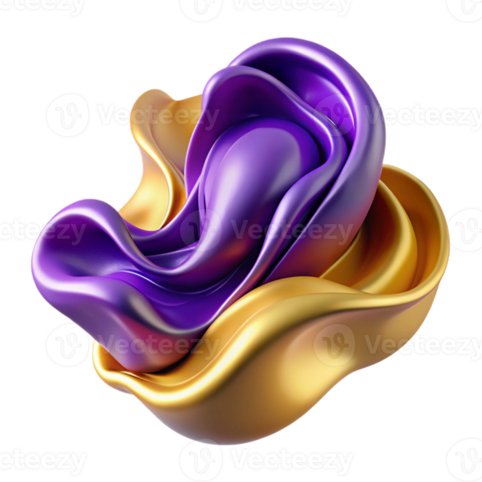 stunning minimalist Abstract 3D Render Gold Purple Flowing Liquid authentic png