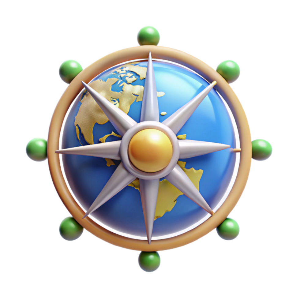 dramatic traditional Global Navigation 3D Compass Rose Earth high resolution png