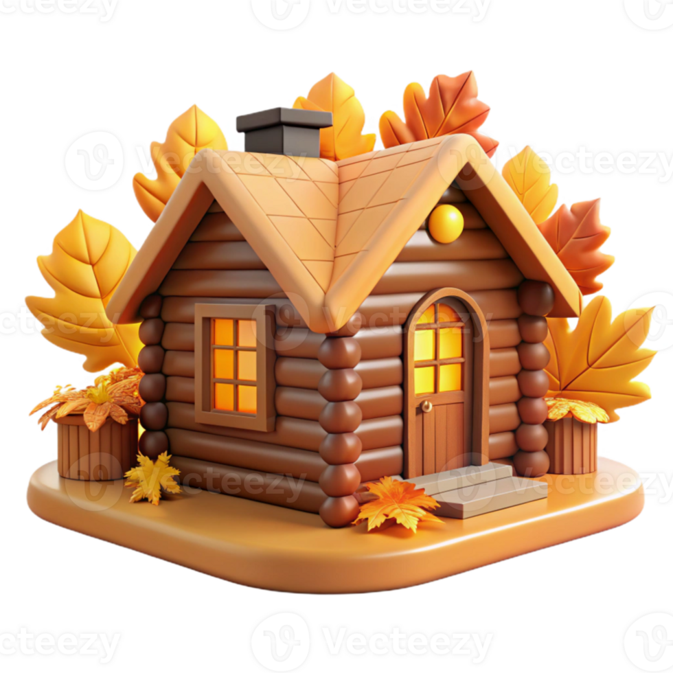 dramatic contemporary Autumn Log Cabin 3D Render premium png
