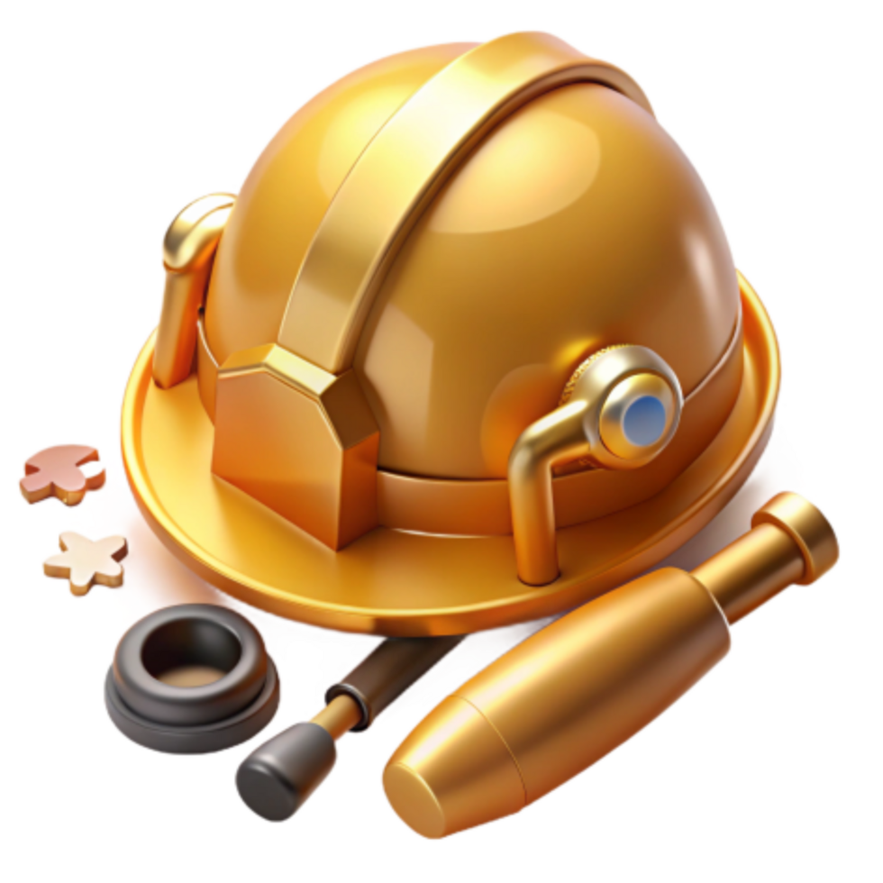 elegant creative Golden Hard Hat, Pickaxe, and Nuggets Mining Game high quality png