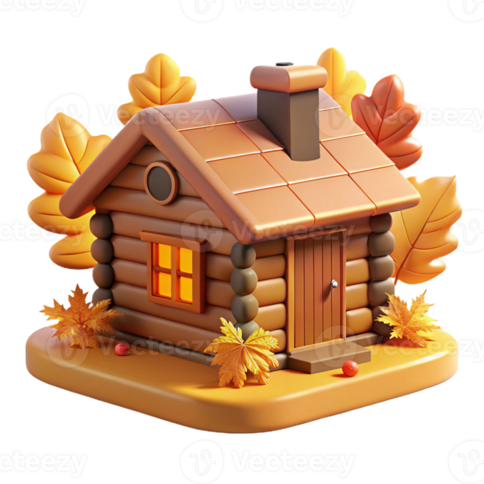 extraordinary modern Autumn Log Cabin 3D Render high resolution png