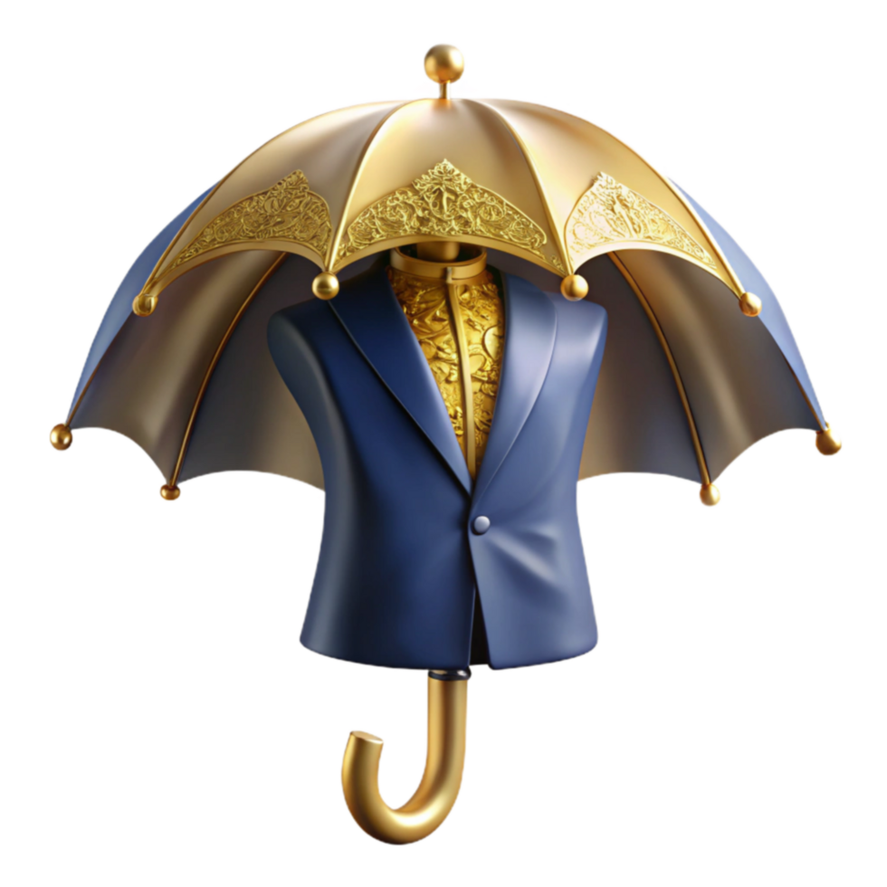 extraordinary artistic Elegant Suit Under Golden Umbrella 4K png
