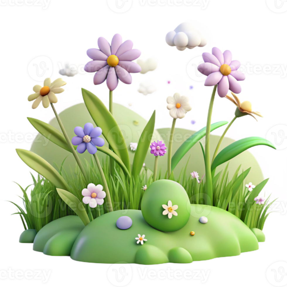 elegant artistic 3D Cartoon Flower Garden Illustration professional png