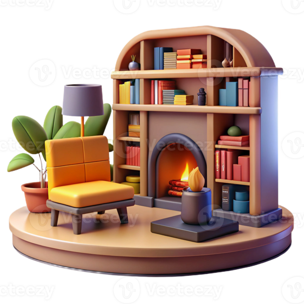 wonderful contemporary Cozy 3D Fireplace Room Illustration genuine png