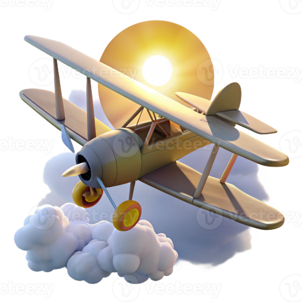 extraordinary abstract Cartoon Biplane 3D Render exclusive png