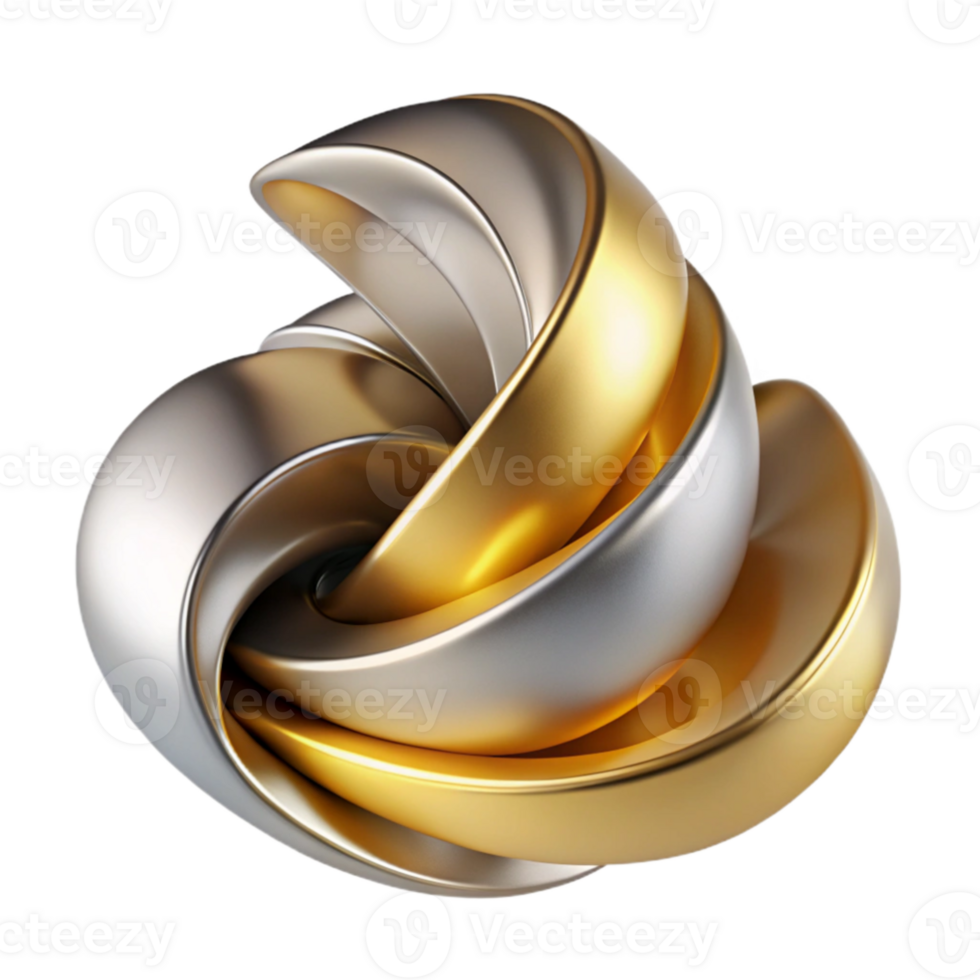 extraordinary minimalist Abstract 3D Gold Silver Knot Illustration authentic png