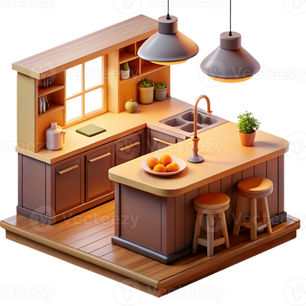 dramatic abstract Cozy 3D Kitchen Illustration high resolution png