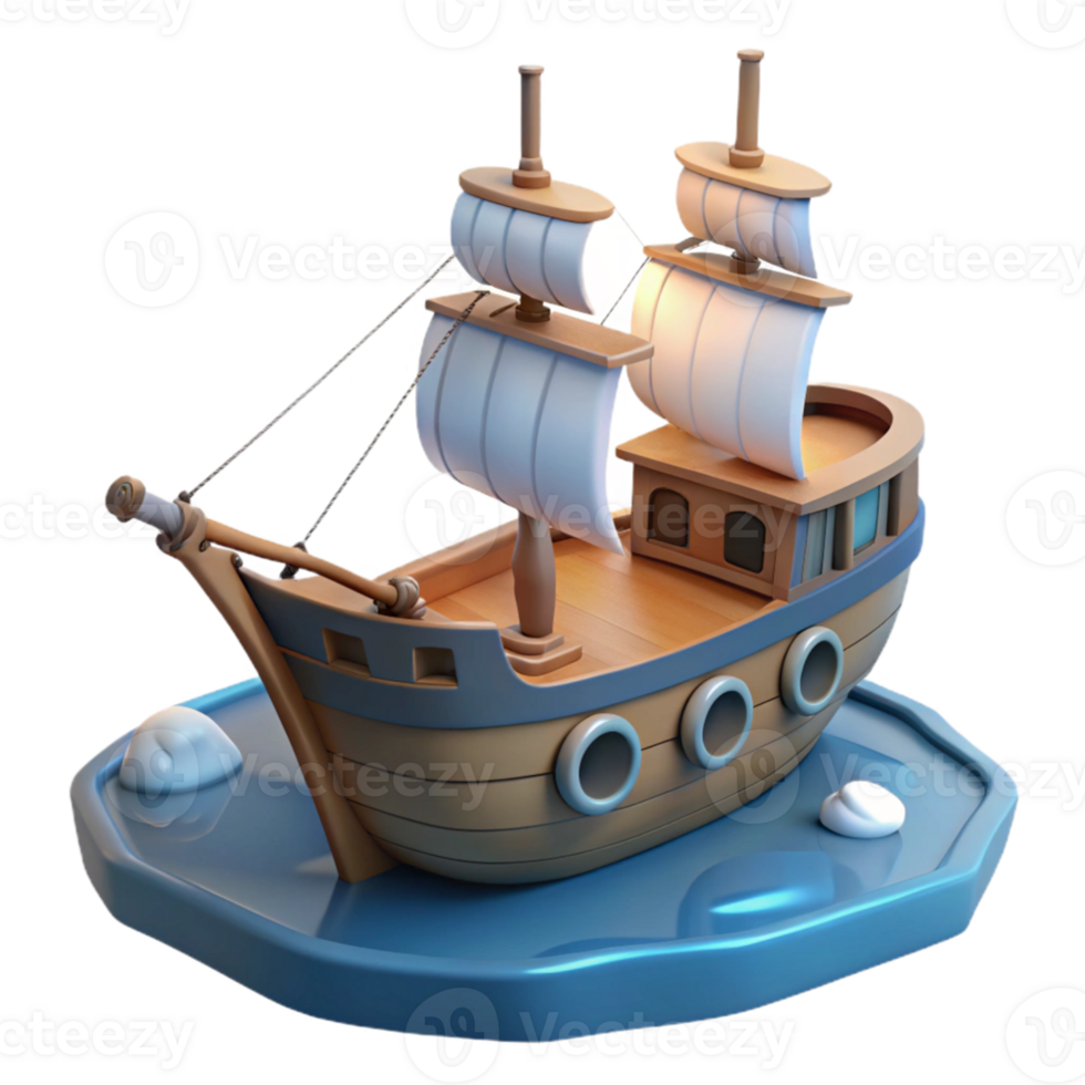 magnificent contemporary Cartoon Sailing Ship 3D Render 4K png