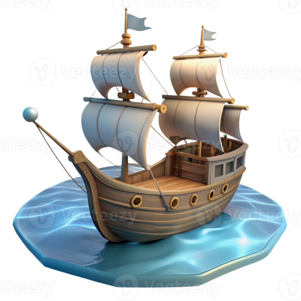 wonderful abstract Cartoon Wooden Sailing Ship 3D Render authentic png