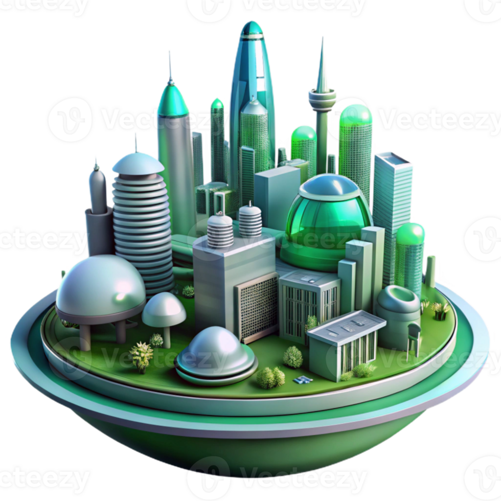 wonderful artistic Futuristic City Island 3D Render high resolution png