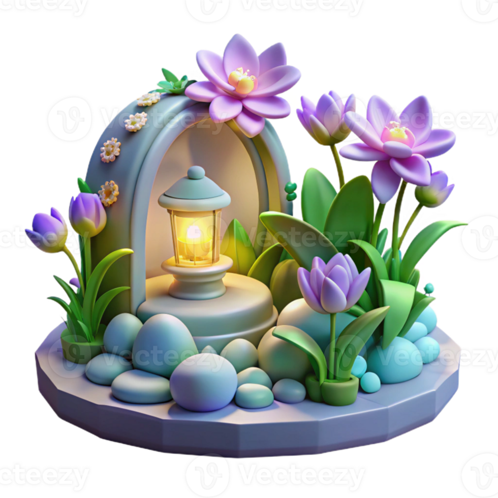 dramatic contemporary 3D Render Serene Garden Lantern Illustration 4K png